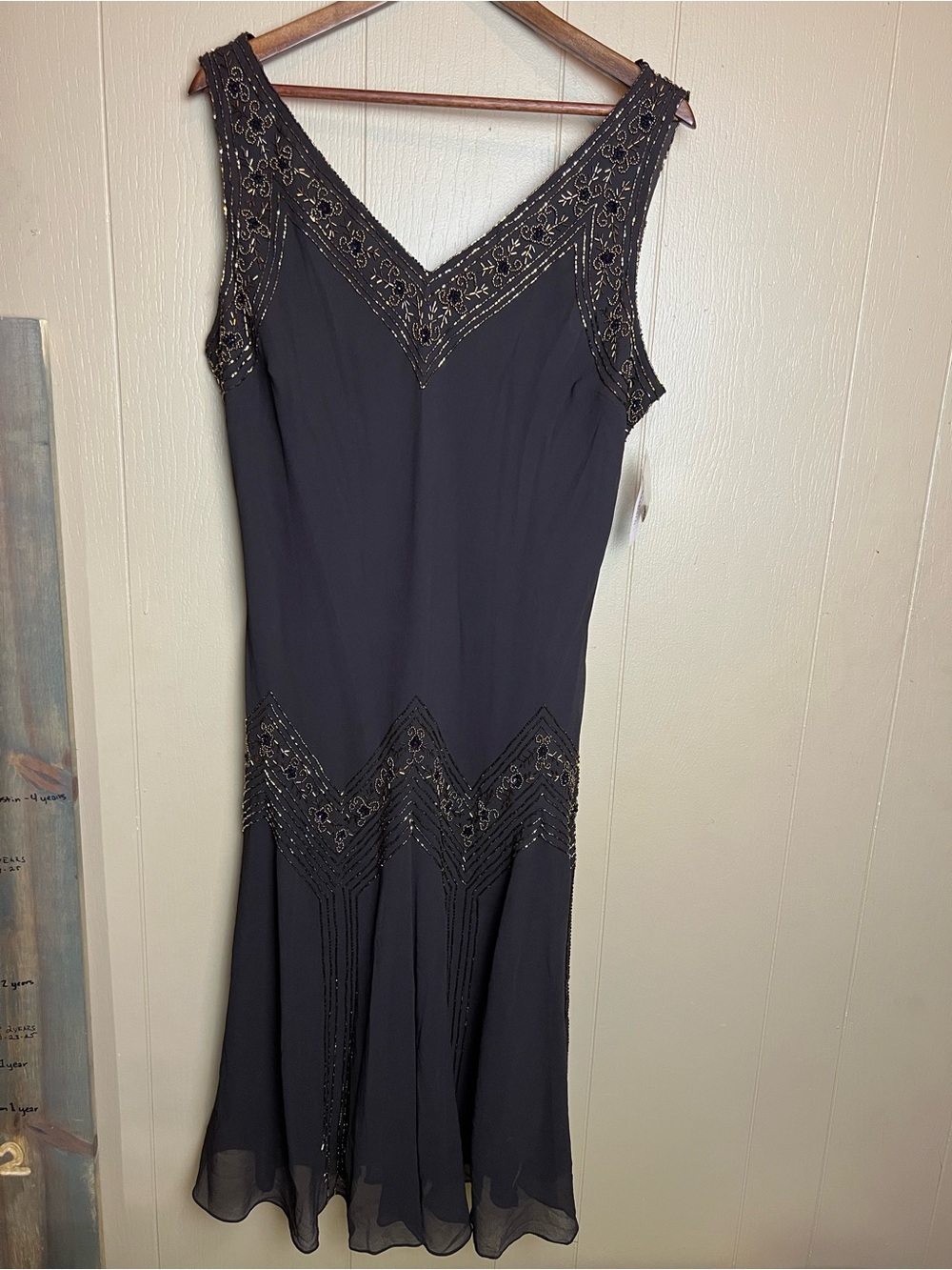 Dress Barn Dark Brown Midi Dress with Gold Beaded Accents
